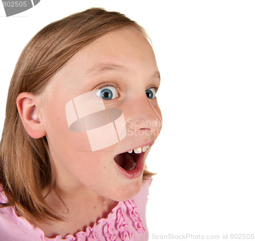Image of amusing portrait on a young girl on white