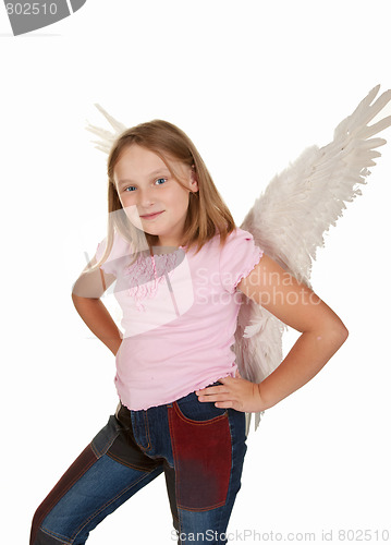 Image of young angel girl with hands hips