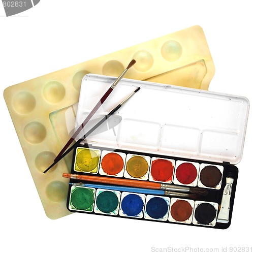 Image of Painting color palette and brushes