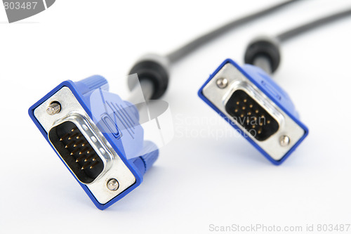 Image of Two monitor cables on white background