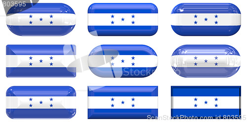 Image of nine glass buttons of the Flag of Honduras