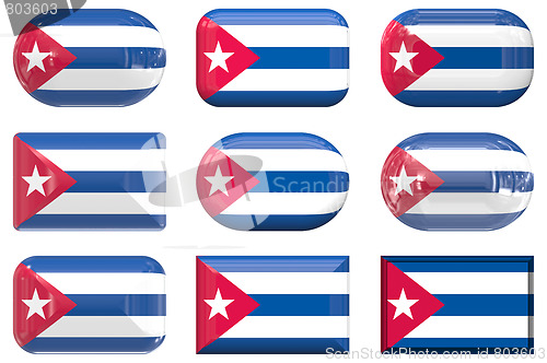Image of nine glass buttons of the Flag of Cuba