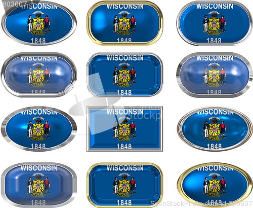 Image of 12 buttons of the Flag of Wisconsin