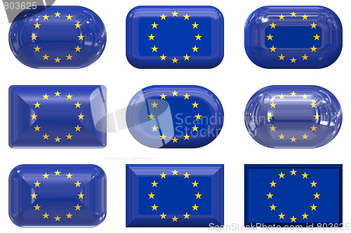 Image of nine glass buttons of the flag of the european union