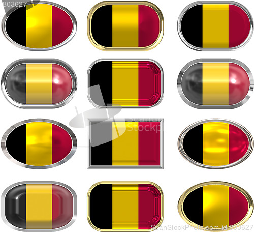 Image of twelve buttons of the Flag of Belgium