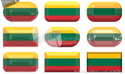 Image of nine glass buttons of the Flag of LIthuania