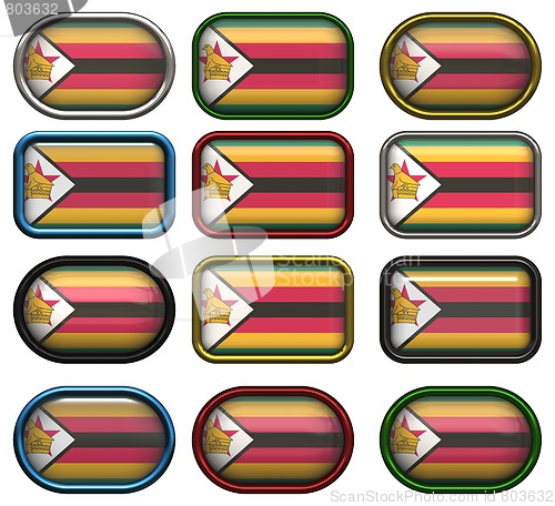 Image of 12 buttons of the Flag of Zimbabwe