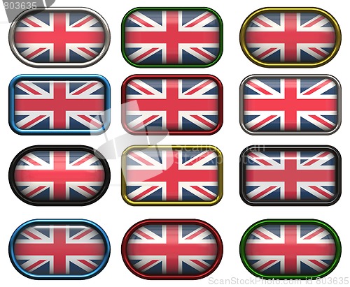 Image of 12 buttons of the Flag of the United Kingdom