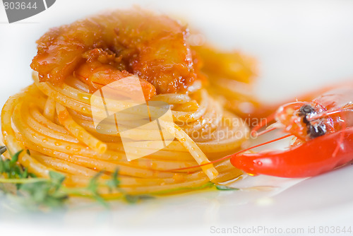 Image of pasta and spicy shrimps