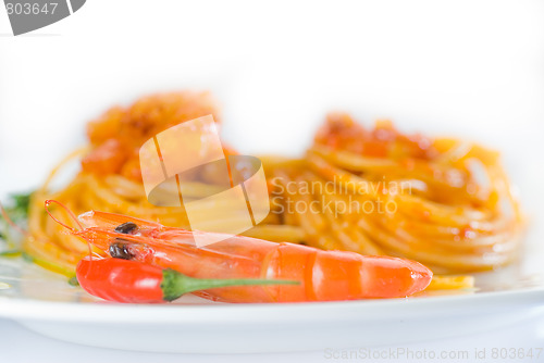 Image of pasta and spicy shrimps