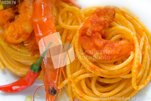 Image of pasta and spicy shrimps