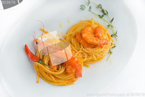 Image of pasta and spicy shrimps