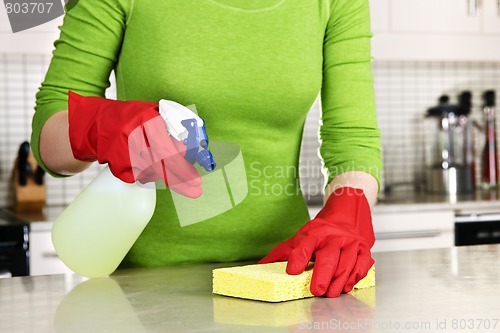 Image of Girl cleaning kitchen