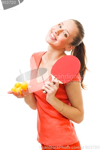 Image of Happy woman - ping pong player