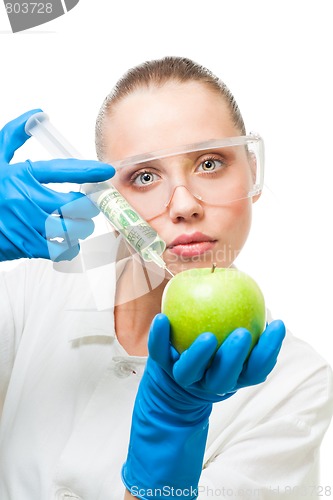 Image of dollar injection into green apple