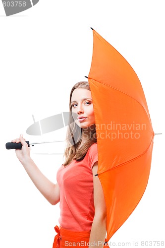 Image of Woman hide behind umbrella