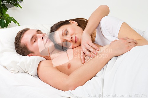 Image of Couple sleep in the bed
