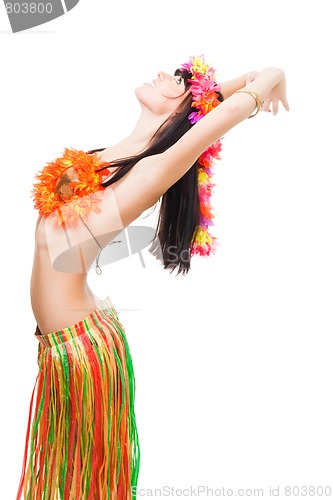 Image of Woman in flowers costume in resting pose