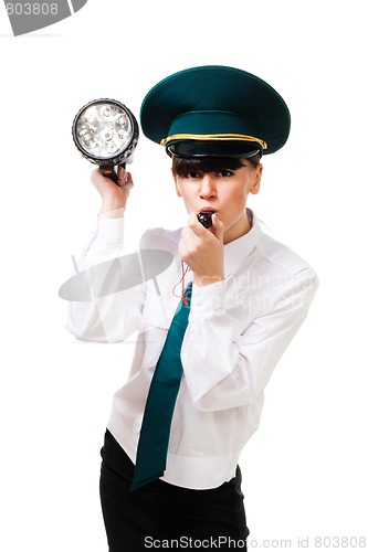 Image of Security woman with light blow whistle