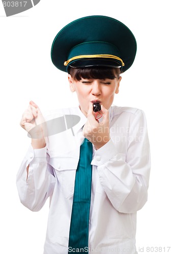 Image of Customs control woman blow whistle