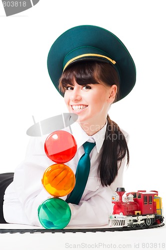 Image of Young woman, railroad dispatcher