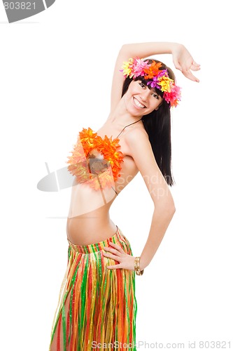 Image of Woman smile, wearing summer costume