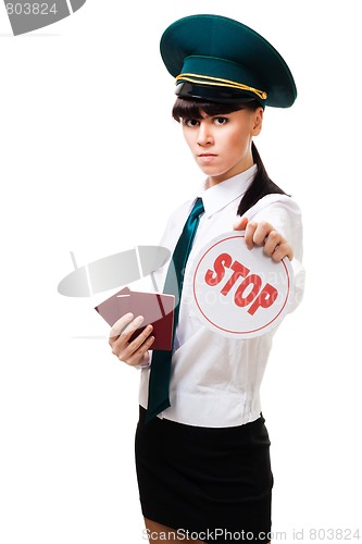 Image of Immigration worker with stop sign