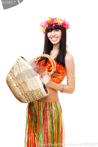 Image of Woman in carnival costume with basket