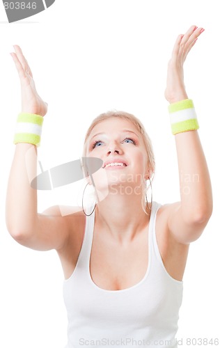 Image of woman in sport wearing pray to win