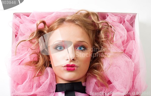 Image of Face of a woman doll lay in box