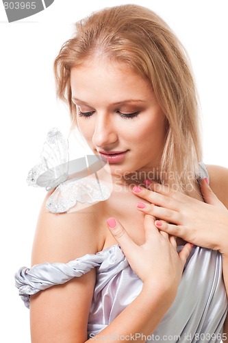 Image of Romantic woman with butterfly