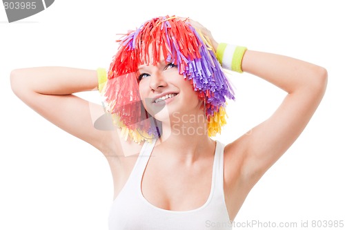 Image of woman cheer leader with color hair
