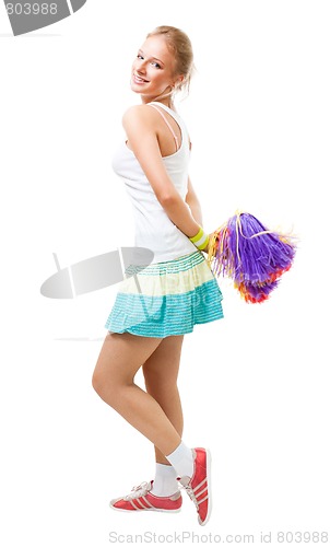 Image of woman cheer leader dance and smile