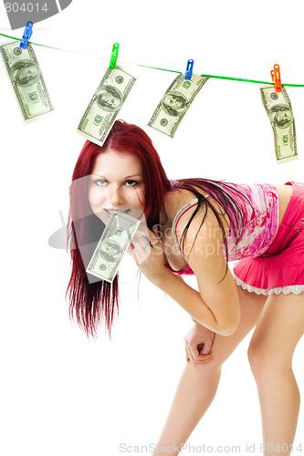 Image of Shocked woman with cash wash money