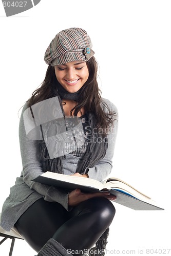 Image of Happy young woman read book