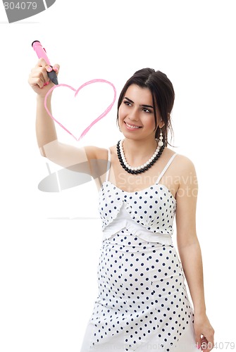 Image of Woman draw pink heart