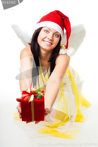 Image of Angel with white wings give present