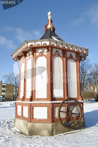 Image of Wooden Pavilion of Ancient City Well.