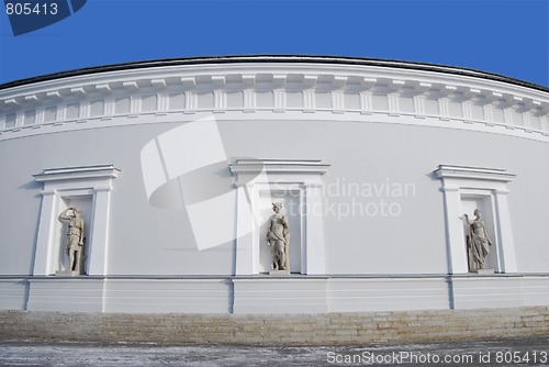 Image of The Wall of Classic Building Decorated With Statues