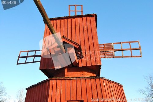 Image of Fragment of Red Wooden Windmill