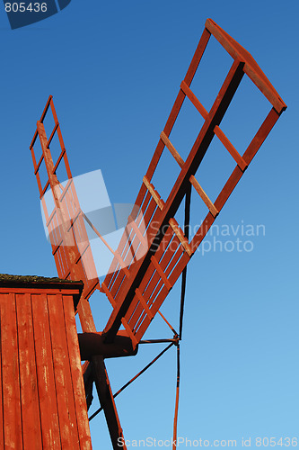 Image of Fragment of Red Wooden Windmill