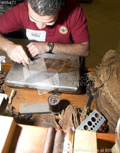 Image of man hand rolling cigars
