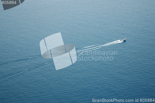 Image of Arial view of a speedboat on water