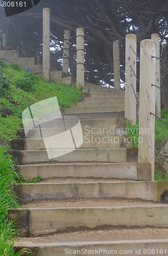 Image of Steep stairs in foggy day