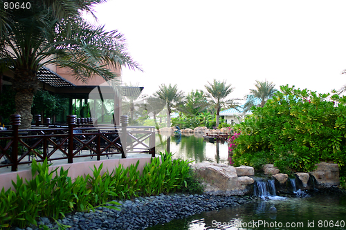 Image of Restaurant With Terrace and Pond