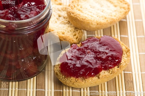 Image of Breakfast of cherry jam on toast
