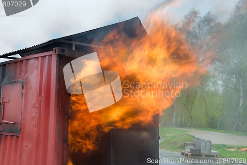 Image of Container fire blazing