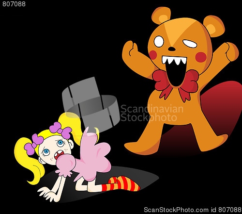 Image of Girl and Horror Teddy Bear