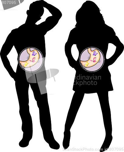 Image of Girl and Boy Silhouette with Butterflies in the Stomach.