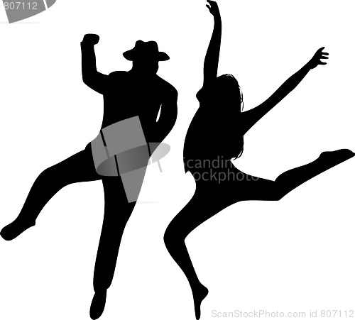 Image of Couple of Dancers Silhouette on white background.